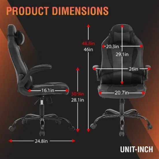 FDW PC Gaming Chair Office Chair Desk Chair with Lumbar Support Flip Up Arms Headrest image {6}