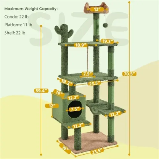 Yaheetech 70.5&Prime; H Cactus Cat Tree Cat Tower with Natural Sisal, Green/Brown image {2}