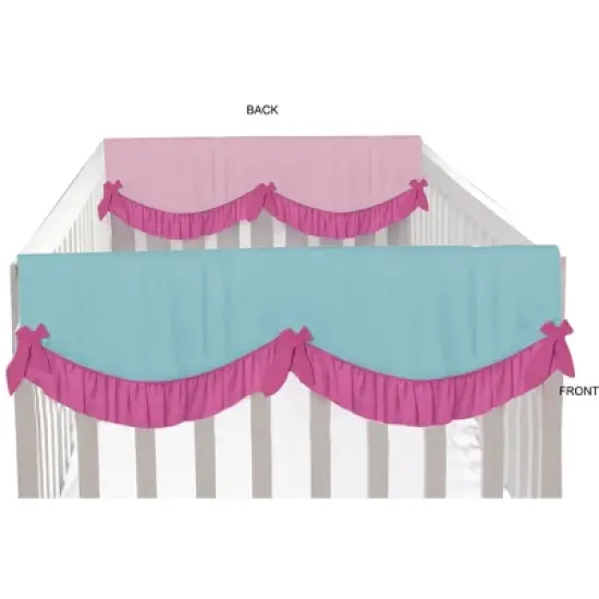 Bacati - Girls Solid Pink/Fuchsia/Aqua Cotton Solid Crib Rail Guard Cover set of 2 Small Sides image {1}