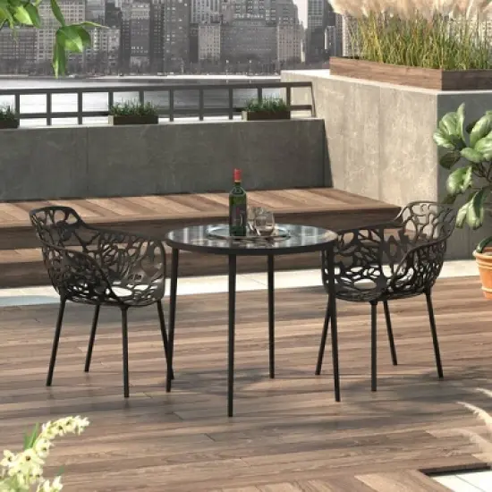 LeisureMod Devon 3-Piece Aluminum Patio Dining Set - Glass Top - Stackable Chairs image {6}