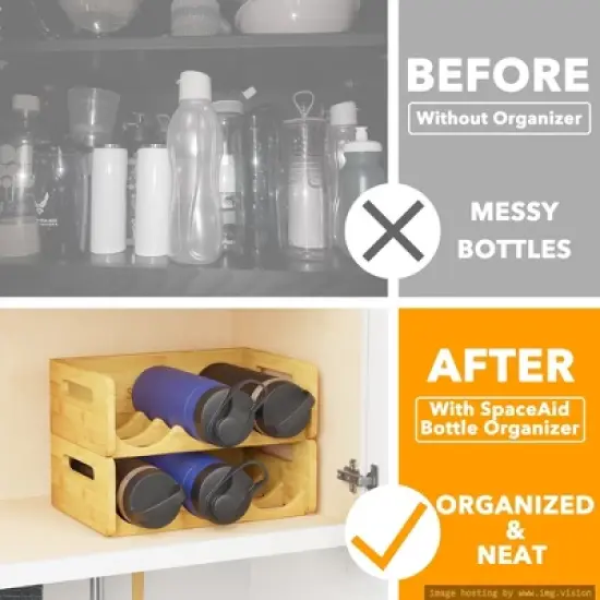 Water Bottle Organizer with Labels for Kitchen and Pantry,2 Pack 3-Slot, Hold 6 Bottles image {1}