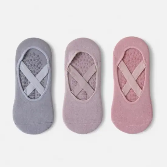 Anna-Kaci Women's 3-Pack Ballet Style Grip Socks with Crisscross Elastic and Non-Slip Soles for Barre Pilates Yoga image {5}