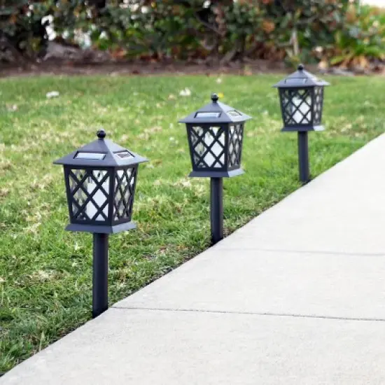 Set of 4 Outdoor Solar Powered Pathway LED Light Stakes Black - Alpine Corporation image {1}