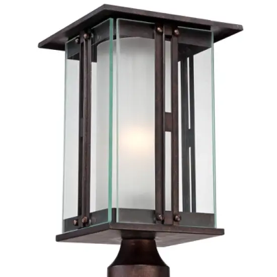 Franklin Iron Works Rustic Industrial Outdoor Post Light with Pier Mount Bronze Metal 15 3/4" Clear Frosted Glass for Exterior Deck House Porch Yard image {3}