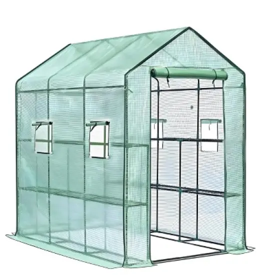 Large 57x85x77 Portable Greenhouse with 8 Shelves, Heavy Duty Walk in Green House, PE Cover & Mesh Windows for Outdoor and Indoor Garden Use Green image {1}