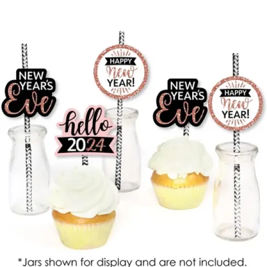 Big Dot of Happiness Rose Gold Happy New Year - Paper Straw Decor - 2024 New Year's Eve Party Striped Decorative Straws - Set of 24 image {4}