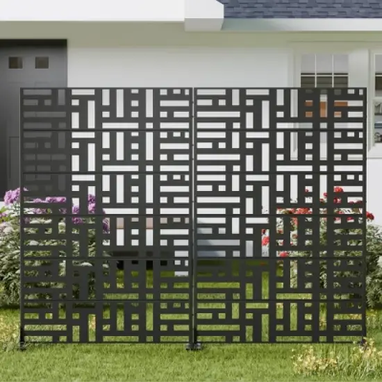 PexFix 72 in. H x 47 in. W Outdoor Metal Helen Street Black Galvanized Panel Screen Garden Fence Brick Pattern Walls image {10}