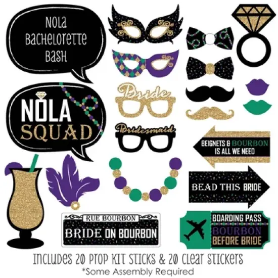 Big Dot of Happiness Nola Bride Squad - New Orleans Bachelorette Party Photo Booth Props Kit - 20 Count image {1}