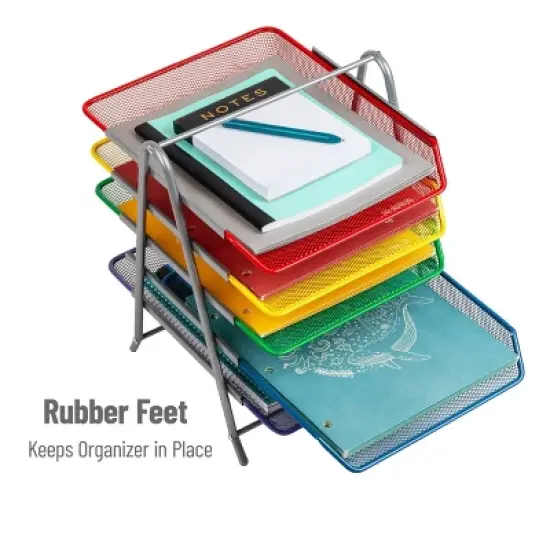 Mind Reader 5-Tier Paper Tray Desktop Organizer Metal Mesh Rainbow image {4}