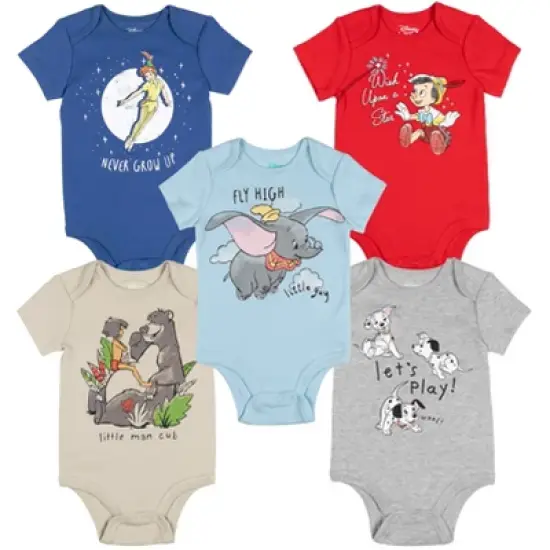 Disney Disney Classics Baloo Peter Pan Pinocchio Baby 5 Pack Bodysuits Newborn to Infant  image {11}