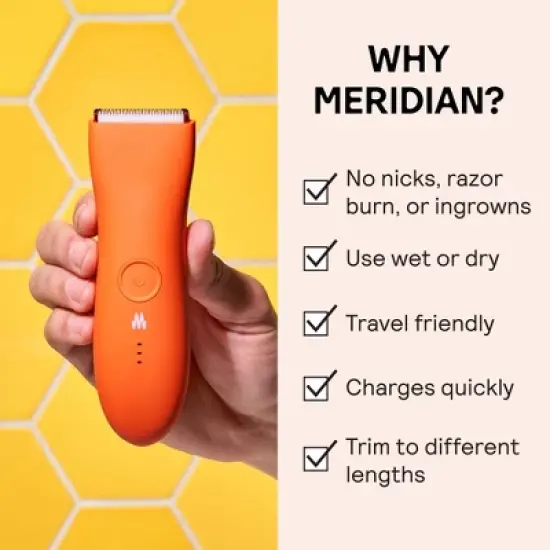 Meridian Trimmer Premium Pubic & Body Hair Trimmer for Men & Women Below-the-Belt Groomer, Ball Trimmer, Bikini Trimmer, Bonus Pouch - Blaze image {2}