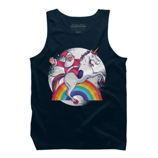 Men's Design By Humans Christmas Cartoon Santa Riding A Unicorn By rasok Tank Top image {5}