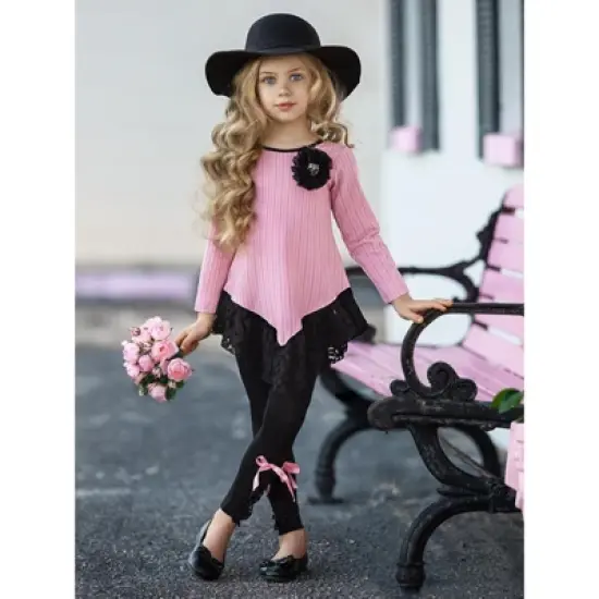 Girls Fine Lines Lace Tunic & Trimmed Legging Set - Mia Belle Girls image {2}
