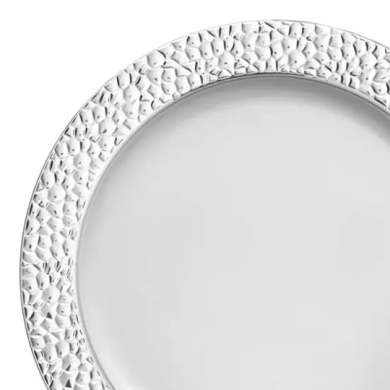 Smarty Had A Party 7.5" White w/ Silver Hammered Rim Plastic Salad Plates - 120 pcs image {9}