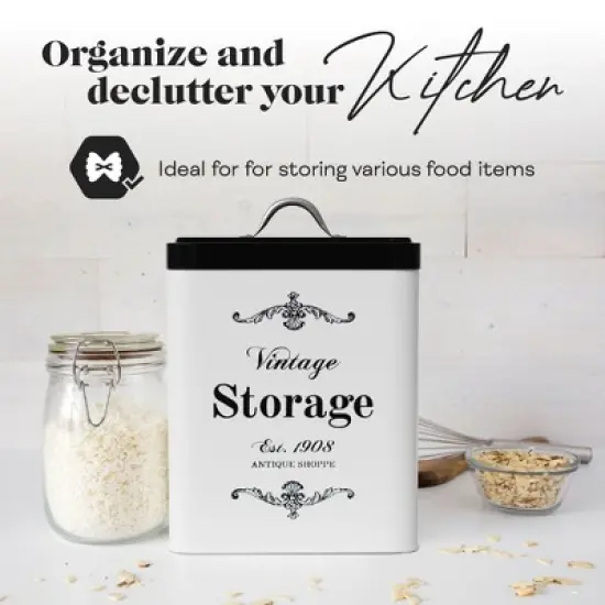 Amici Home Antique Shoppe Large Rectangular Canister - 208 Oz Aluminum Food Storage with Airtight Silicone Gasket & Handle Lid, BPA Free image {1}