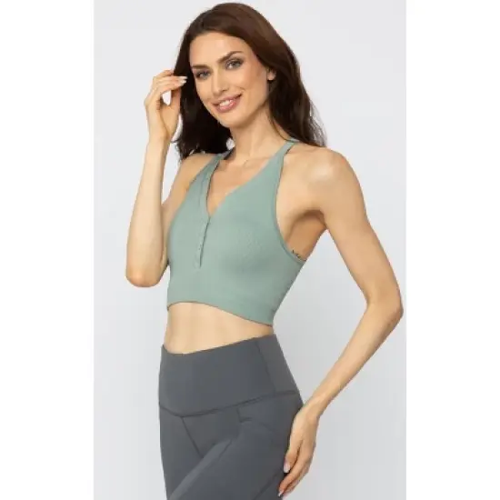 Yogalicious Sorority Girl Seamless Ribbed Button Henley Cropped Tank Top image {8}