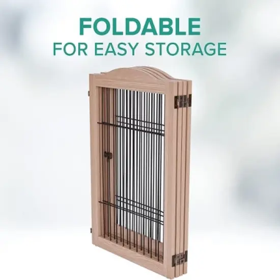 Arf Pets 30.5" Tall Freestanding 4-Panel Folding Dog Gate - Walnut image {3}