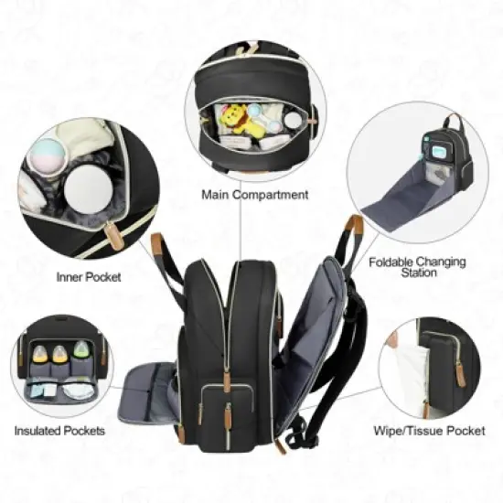 Itopfox Large Diaper Bag Backpack with Detachable Changing Pad, Multiple Pockets for Baby Essentials, Stroller Compatible image {1}