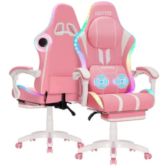 Hoffree Extra Large Massage Gaming Chair Ergonomic Office PC Chair with Bluetooth Speaker & RGB Light image {13}
