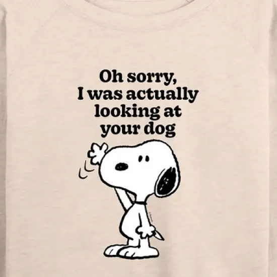 Women's - Peanuts - Looking At Your Dog Lightweight French Terry Wide Neck Long Sleeve Graphic Shirt image {1}