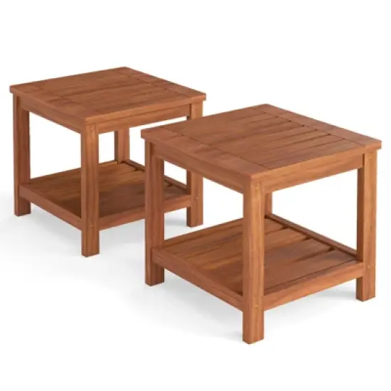 Tangkula 2PCS 2-Tier Adirondack Side Table w/ Slatted Tabletop Storage Shelf for Garden image {9}