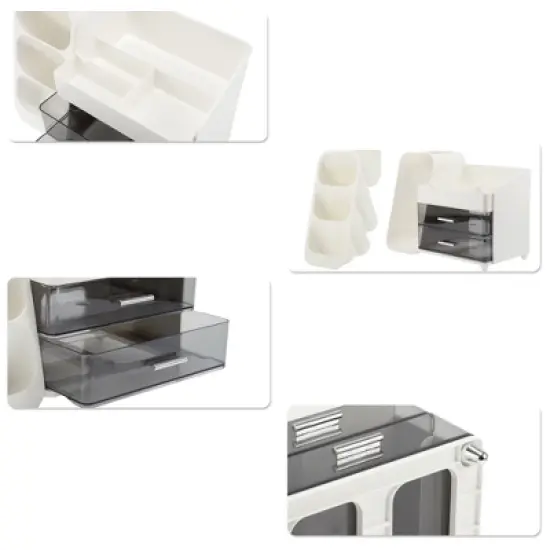 Unique Bargains Three-Layer Makeup Organizer with Drawer White 1 Pc image {4}