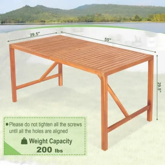 Costway Patio Rectangular Acacia Wood Dining Table 4-6 Person Outdoor 2'' Umbrella Hole image {2}