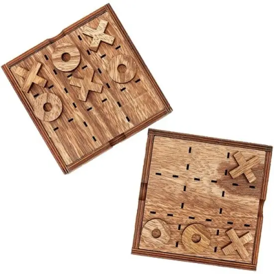 Infinite Curiosity 2 Pack Wooden Tic Tac Toe Board Game, 10 Piece Games, 5.5 x 1.15 in. image {4}