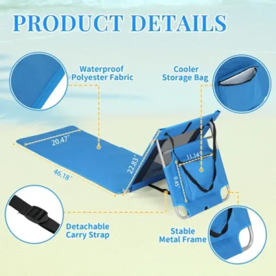 Karl Home Patio Blue Lightweight Foldable Beach Mat Lounge Chair image {2}