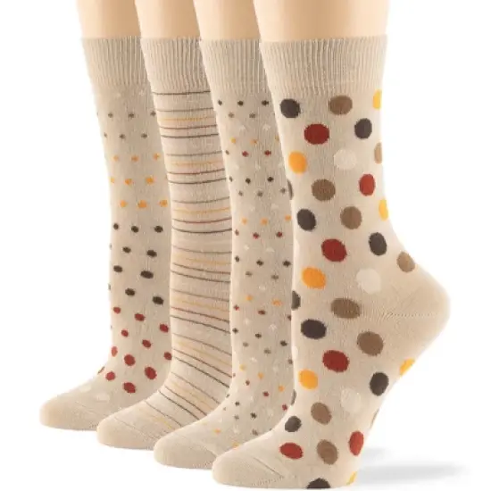 Women Cotton Calf Patterned Socks - 4 Pack - Striped, Dot, Geometric - M/L - Black, Brown, Navy | 7BIGSTARS KINGDOM image {5}