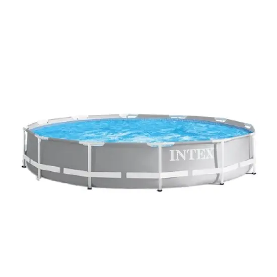 Intex 12ft x 30in Prism Frame Above Ground  Pool w/ Pool Solar Cover Tarp, Blue image {1}