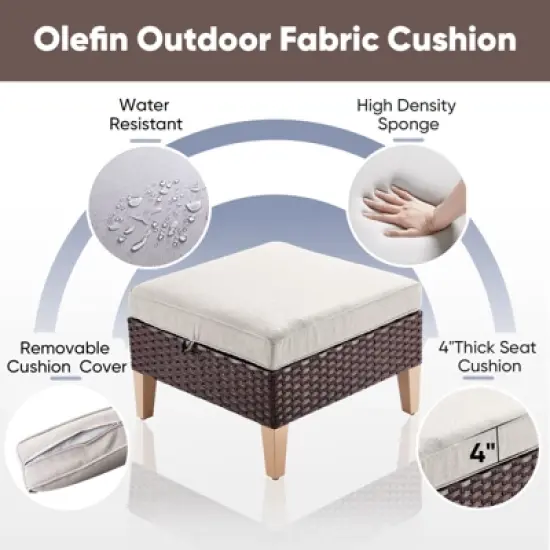 Gymojoy 2PCS Outdoor Patio Ottomans Wicker Ottomans Multipurpose Outdoor Furniture for Patio image {6}