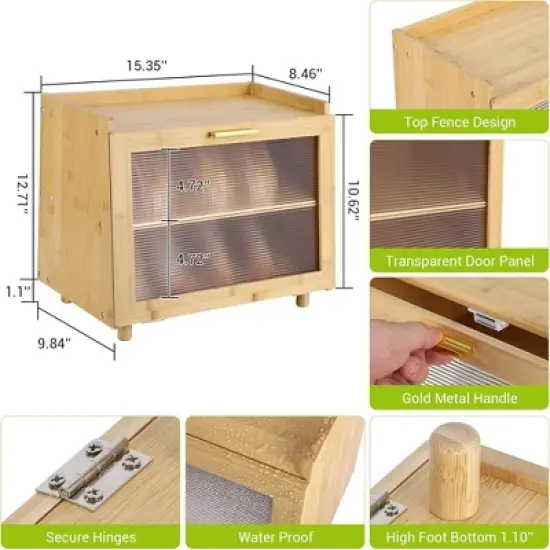 Bamboo Bread Box for Kitchen Counter, Double Layer Large Capacity Bread Storage Container image {1}