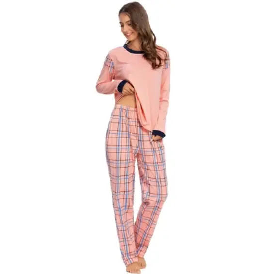 cheibear Womens Sleepwear Pjs Lounge Round Neck with Pants Nightwear Pajama Set image {1}