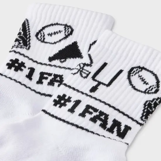 Women's Game Day "#1 Fan" Ribbed Cushioned Mid Crew Socks - Wild Fable&trade; White/Black 4-10 image {2}