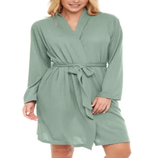 Women's Soft Ribbed Waffle Rib Knit Wrap Robe with Pockets, Lightweight Bathrobe image {11}
