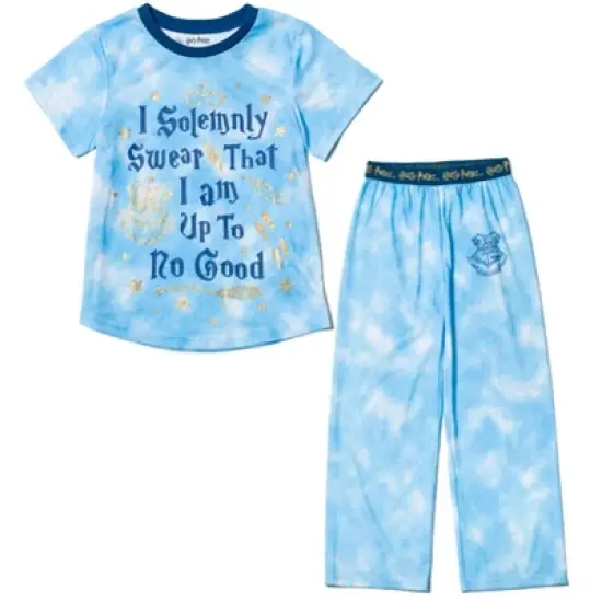 Harry Potter Slytherin Ravenclaw Pajama Shirt and Pants Sleep Set Tie Dye Blue  image {7}