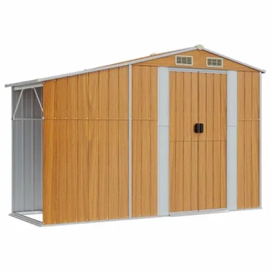 vidaXL Garden shed Galvanized Steel Outdoor Storage - Sloping roof, firewood Stand, Light Brown image {7}