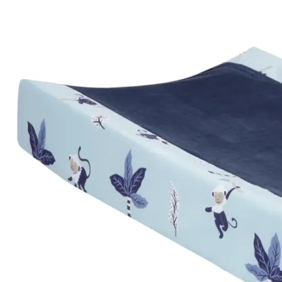 Lambs & Ivy Jungle Party Blue Monkey/Palm Tree Changing Pad Cover image {1}