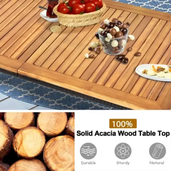 Costway 7 PCS Patio Rattan Dining Set Acacia Wood Table Top Stackable Chair image {6}