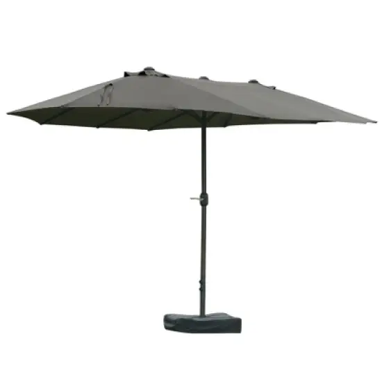 DOMETOUR 15' Steel Rectangular Patio Umbrella w/ Base, Sun Protection & Crank for Deck Pool Patio, Dark Gray image {4}