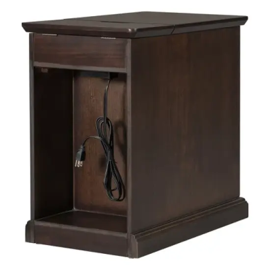 Classic Vintage End Table with USB Ports and a Multipurpose Drawer with Cup Holders - ModernLuxe image {6}