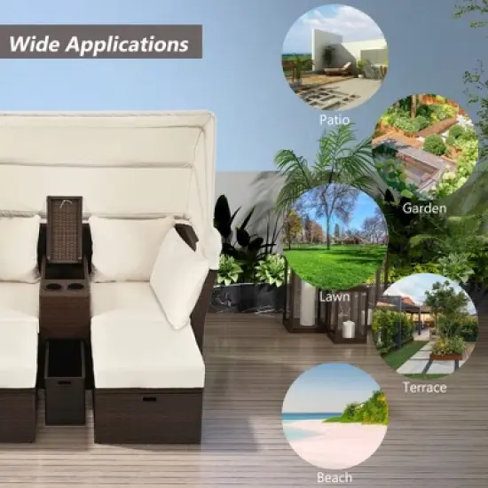 YOOCOZZ 2-Seater Outdoor Daybed with Foldable Awning & Cushions image {4}