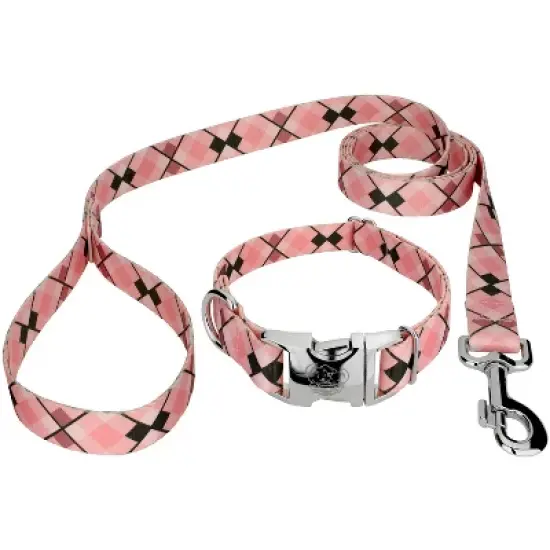 Country Brook Petz Premium Pink and Brown Argyle Collar and Leash image {5}