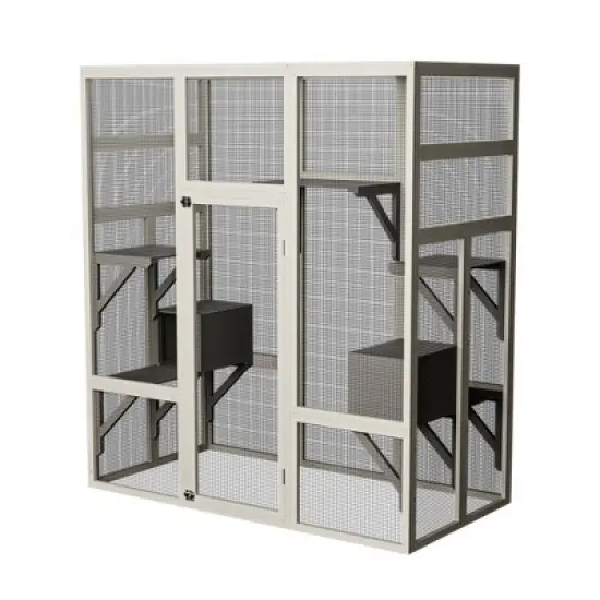 KTMBDW Cat House Outdoor Catio Kitty Enclosure with Enter Door,Wooden Cat Cage Condo Indoor Playpen with Platforms,Small House,70 Inch, Gray image {7}