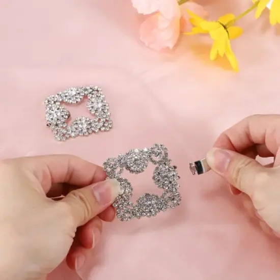 Unique Bargains Women's Rhinestone Shoe Buckle 1.97"x1.97" Silver Tone 2 Pcs image {2}