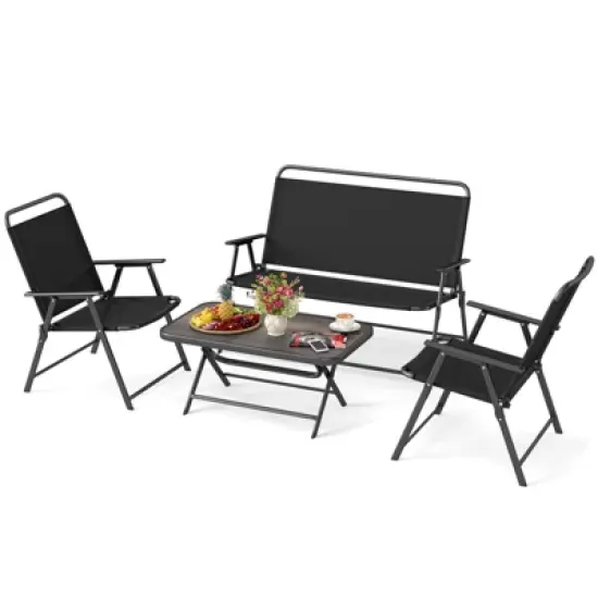 Costway 4 PCS Patio Folding Furniture Set Outdoor Conversation Set Bistro Sectional Set image {1}