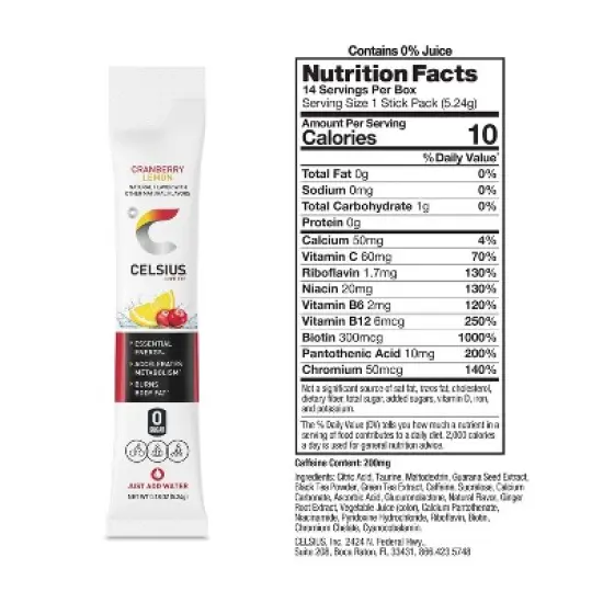 CELSIUS On The Go Powder Sticks Cranberry Lemon Essential Energy - 14pk Sticks image {2}