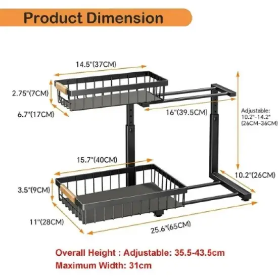 MaseiKar 2 in Set Dish Drying Rack and Under Sink Organizer Rack, Large Dish Rack with Drainboard, 2 Tier Pull Out Cabinet Shelf for Kitchen Storage image {5}