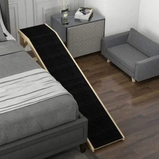 Resenkos Dog Ramp for Bed, Pet Ramp for Dogs with Non-Slip Carpet and Top Platform, 74" x 16" x 25", Natural Black image {6}